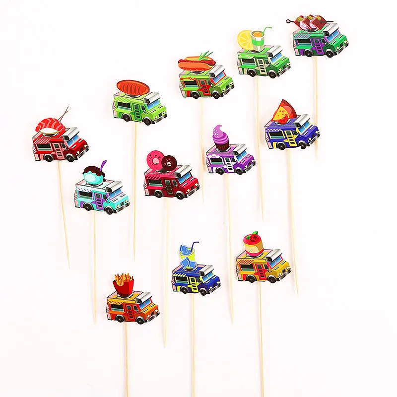Для маленьких мальчиков для празднования первого дня рождения принадлежности автомобилей disney праздничный комплект День рождения тема детская игрушка в ванную disney автомобили набор одноразовой посуды - Цвет: cake-stick-C-1set