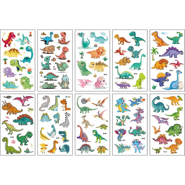 10Pcs/lot Cartoon Tattoo Stickers Children Hands Arm Unicorn Temporary Fake Tattoos Kids Birthday Party Decorations DIY Body Art dinosaur