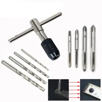 

Adjustable T-Handle Ratchet Tap Wrench with M3-M6 Machine Screw Thread Metric Plug Tap Machinist Tool Hand Tool 9PCS