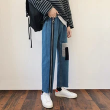 Мужские лоскутные мешковатые прямые брюки, классические джинсы карго с карманами, синие повседневные штаны, мужские байкерские джинсовые брюки, размер S-2XL