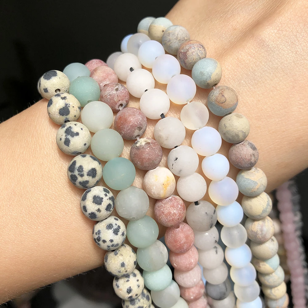 Matt Poliert Matte Stein Perlen Natürliche Aventurin Jade Malachit Achate Opal Lose Perlen Für Schmuck Machen DIY Armband 15'' – Detail 9