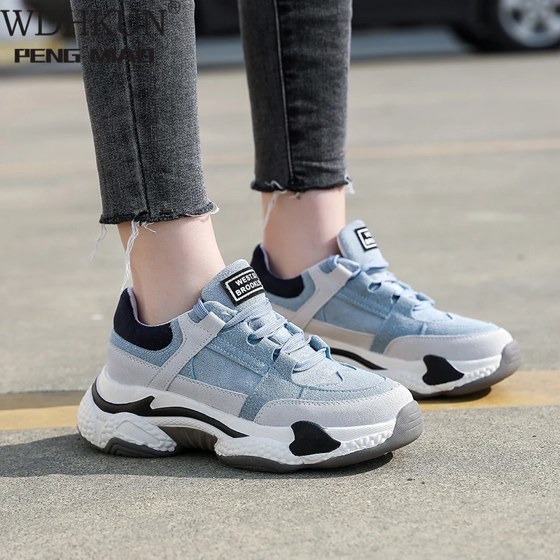 

2020 spring casual shoes woman lace up round toe vulcanize shoes platform sneakers student 5cm bottom comfortable flats
