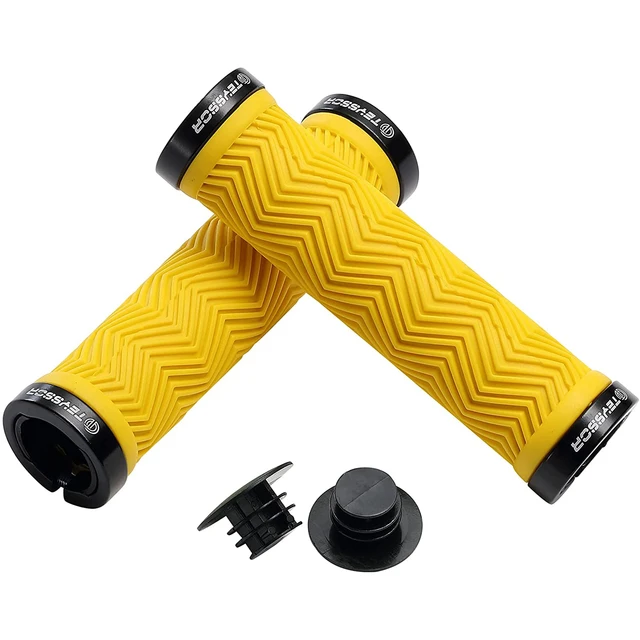 Teyssor Mountain Bike Grips Double Lock on, Non-Slip Shock Absorbing Bicycle Handlebar Grips 130mm for MTB Downhill yellow