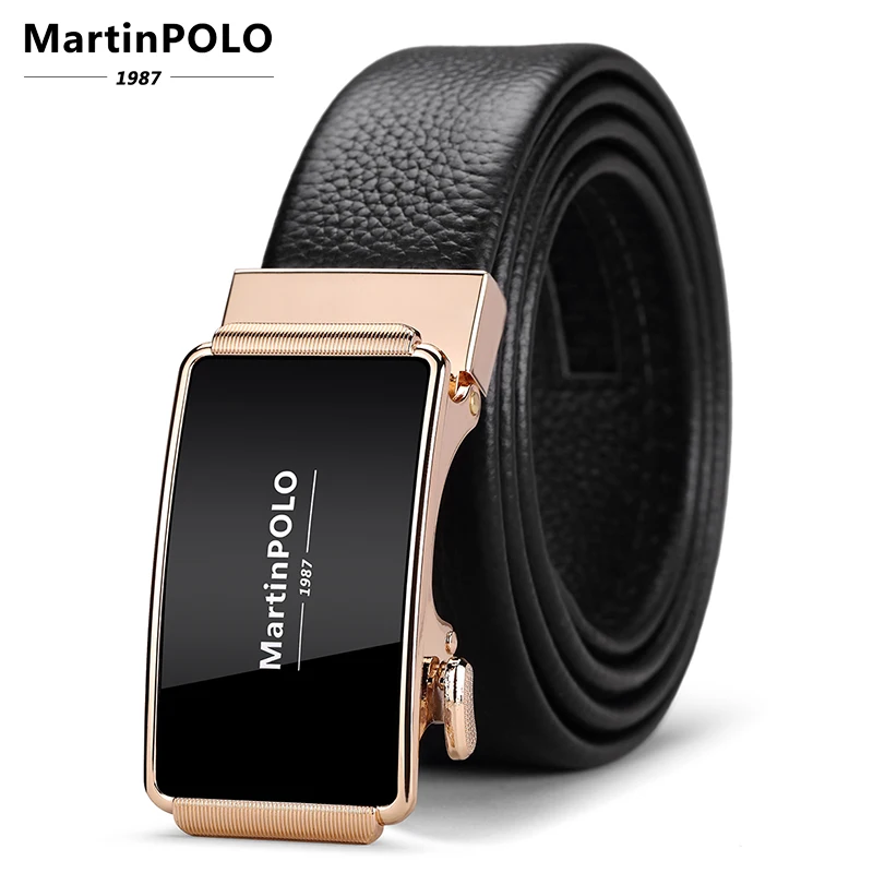 GOLD MartinPOLO,, натуральная кожа, ремень, автоматическая пряжка, ремни для мужчин, роскошный, Воловья кожа, ремень для бизнеса, формальный, черный, MP02001P - Цвет: GOLD