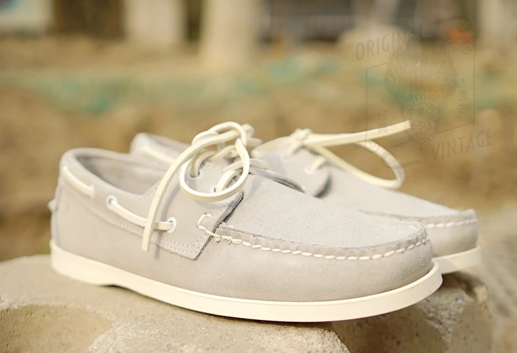 Spring Autumn Grey Men Boat Shoes Lace Up Make Hand Low-heeled Flat Shoes Business Leather Casual Shoes Breathable Men's Shoes