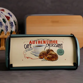 

Metal Bread Box Bin Kitchen Storage Containers Home Kitchen with Roll Top Lid GQ