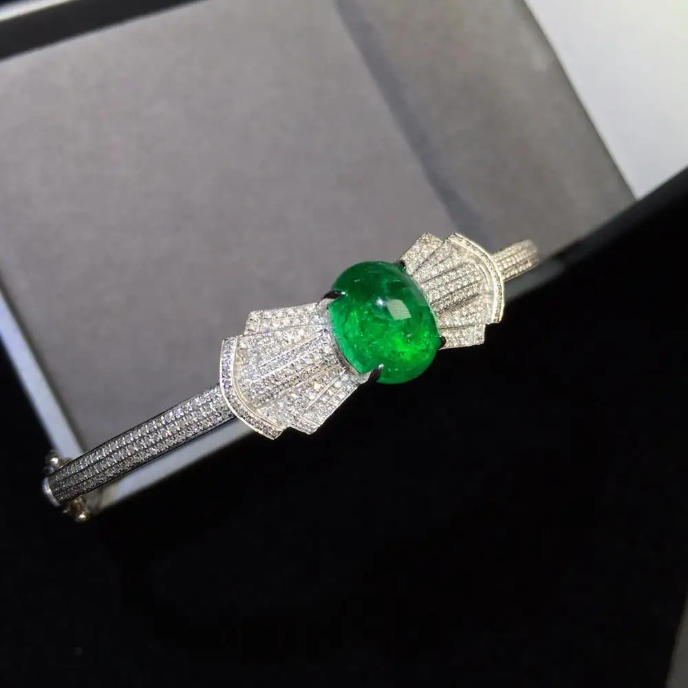 Emerald Bangle Fine Jewelry 18K Gold AU750 100% Natural Gemstones 4.91ct Love Jewellery Bangles for women | Украшения и