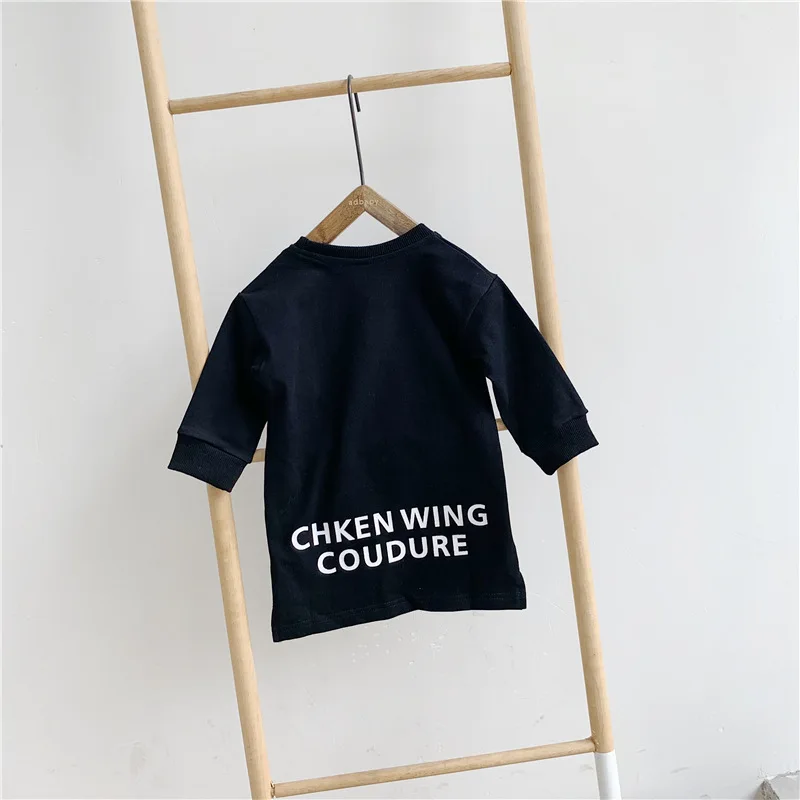 Korean Style Autumn Girls Pure Cotton Long T Shirts Kids Letters Printing Casual Tops Clothes