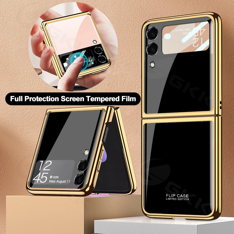 Luxury Outer Screen Tempered Glass Case For Samsung Galaxy Z Flip