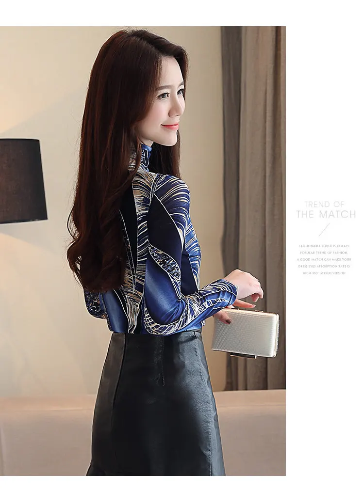 2019 New Winter Turtleneck Blouse Women Vintage Print Tops Female Casual Plus Size Shirt Femme Elegant Long Sleeve Blusas Mujer  (9)