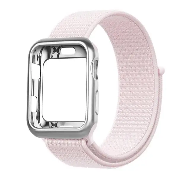 Ремешок для часов apple Watch band Спортивная петля correa apple watch 4 3 iwatch band 38 мм 42 мм 44/40 мм нейлоновый браслет+ чехол для часов - Цвет ремешка: pearl pink