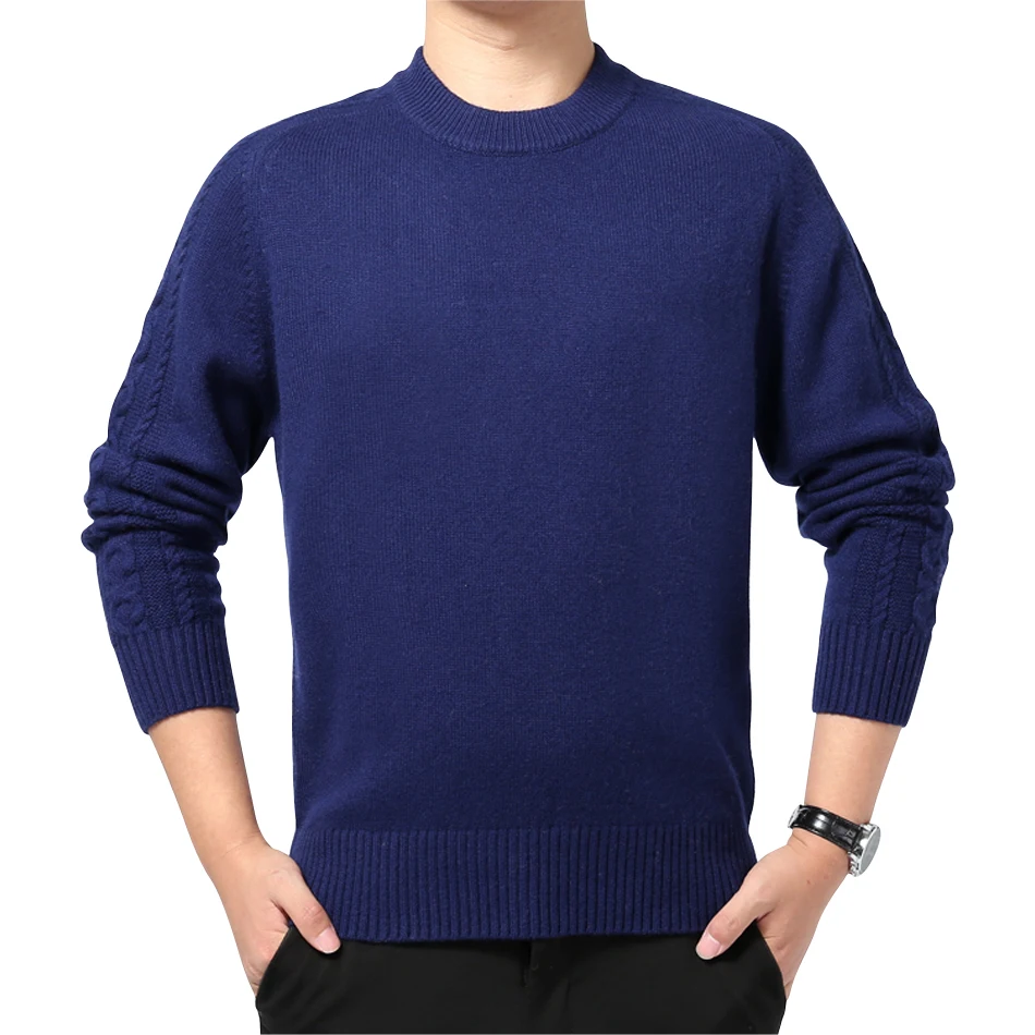 Navy Blue YJMY внутренний монгольский кашемировый свитер для мужчин с длинными рукавами ребристые с круглым вырезом манжеты подол вязать Весна Осень в магазине Slava - Цвет: Navy Blue