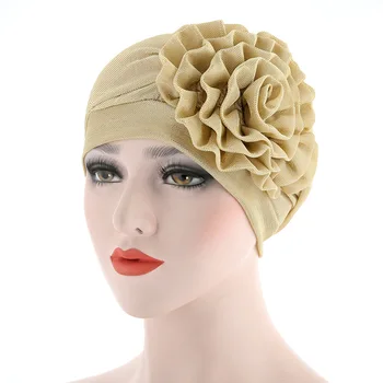 

Big Floral Scarf Turban Wrap Cap bonnet femme Women Beading India Hat Muslim Ruffle Cancer Chemo Beanie Scarf Turban Wrap Cap