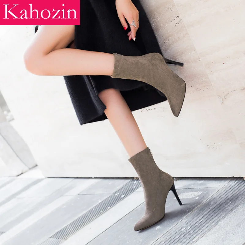 

Mid-boots Women's High Heels Autumn Winter Korean Version of The Wild Pointed Black Thin Legs Stretch Martin BootsStiletto Boots