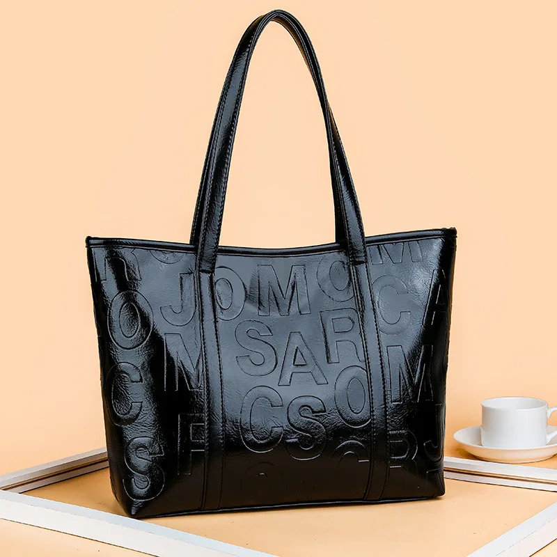 

Casual Shopping Big Bag Trend Women's PU Leather Tote Bag Simple Lettered Handbag