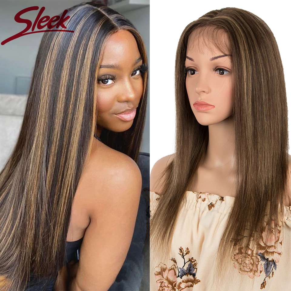 Sleek Human Hair Wigs For Women Highlight Real Brazilian Hair Wig 22 Inch Long Straight Lace