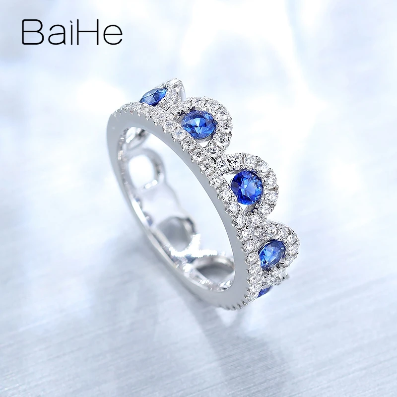 BAIHE, 14 карат, белое золото, 0.60ct, натуральный сапфир, 0.40ct, натуральные бриллианты, для женщин, хорошее ювелирное изделие, обручальное кольцо, кольцо в виде короны, подарочное кольцо