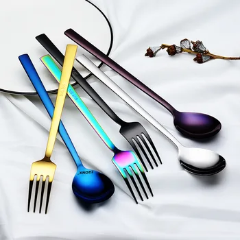 

Vacuum Plating Stainless Steel Coffee Spoon Dessert Fork Soup Spoons Long Handle Tea Spoons Kitchen Hot Drinking Flatware Gadget