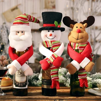 

Christmas Family Red Wine Bottle Set Santa Decoration Doll Hold Wine Setting Table Decoration