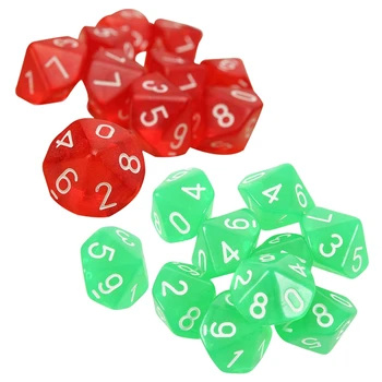 

20 Pcs Dices D10 Ten Sided Gem Dice Die for RPG Dungeons&Dragons Board Table Games, 10 Pcs Transparent Red & 10 Pcs Transparent