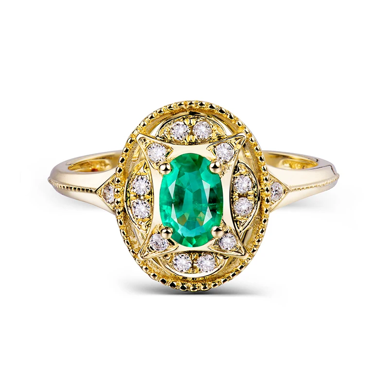 LOVERJEWELRY, Твердое 14 к желтое золото, натуральный изумруд, женские кольца, инкрустация бриллиантами, для помолвки, вечерние, рождественский подарок, хорошее ювелирное изделие