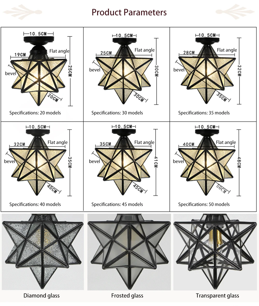 Винтажный потолочный светильник в стиле лофт со звездой Тиффани для прохода