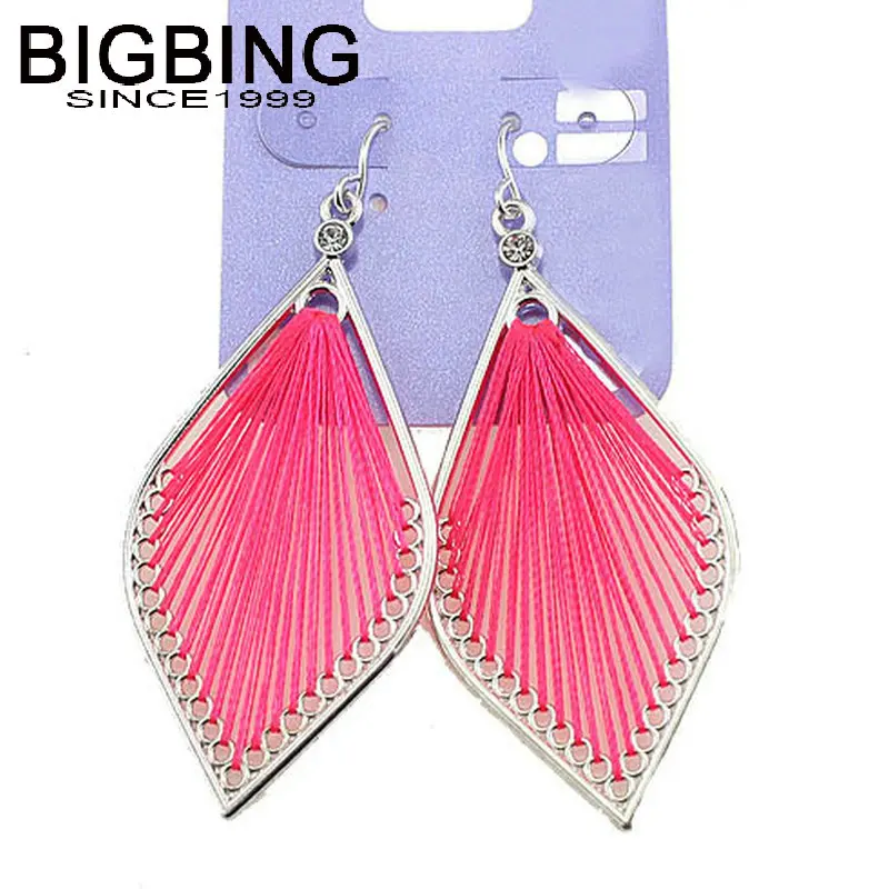 R019 BIGBING ювелирные изделия Модные Серебристые розовые линии модные серьги с