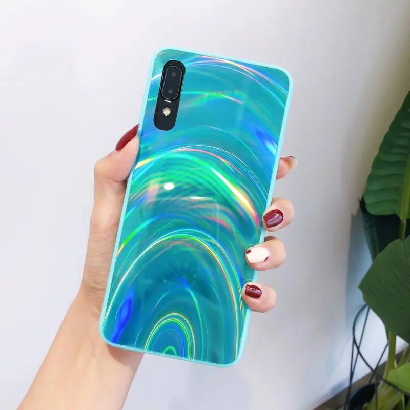 Лазерный цветной градиентный чехол из закаленного стекла для samsung a50, глянцевый силиконовый чехол a50 70 30 S8 S9 S10 Plus Note 8 9 Note 10 Pro - Color: Color E