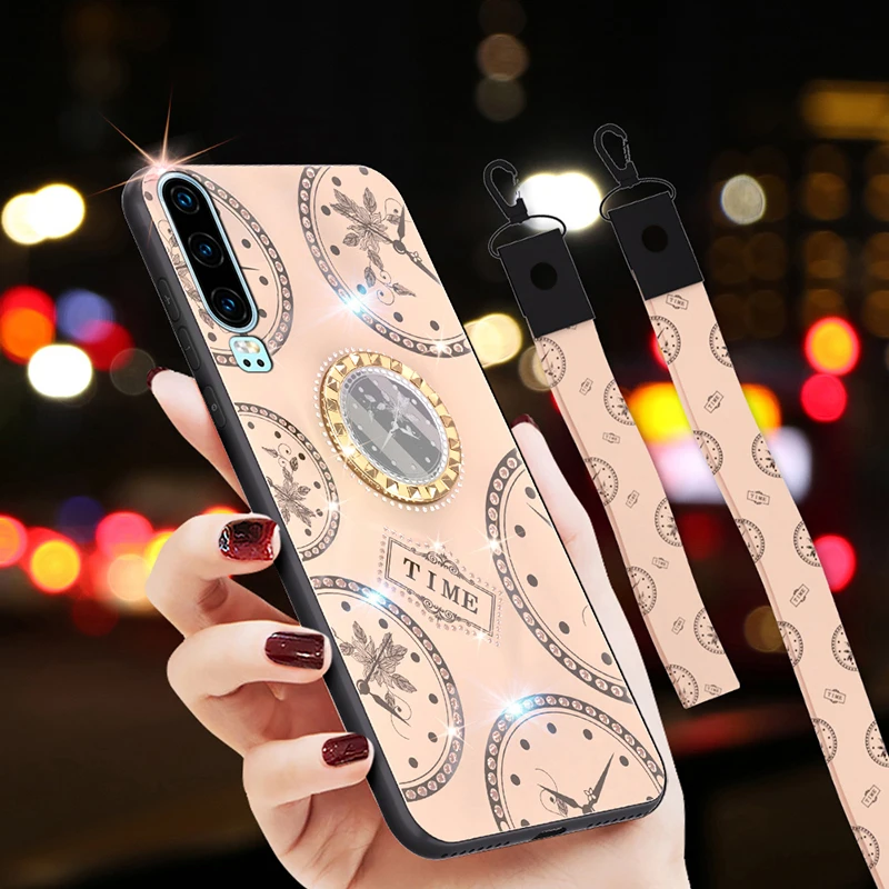 Чехол для часов с кристаллами для samsung Galaxy Note 10 Plus, 9, 8, S8, S9, S10 Plus, S7 Edge, силиконовый держатель для пальцев, блестящая крышка с ремешком