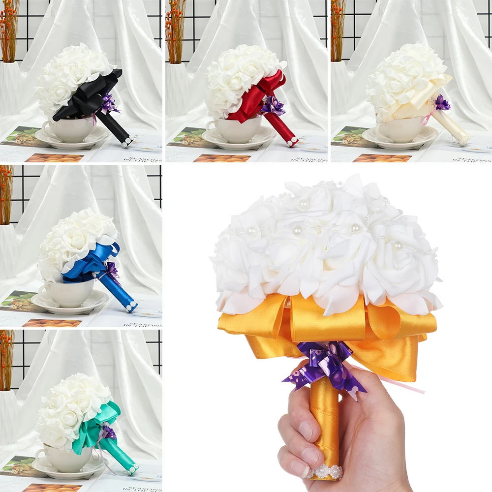 

Fashion DIY Craft Wedding Crystal Bouquet Bride Bridesmaid Artificial Foam Beautiful Fake Rose Silk Flowers Wedding Home Decor