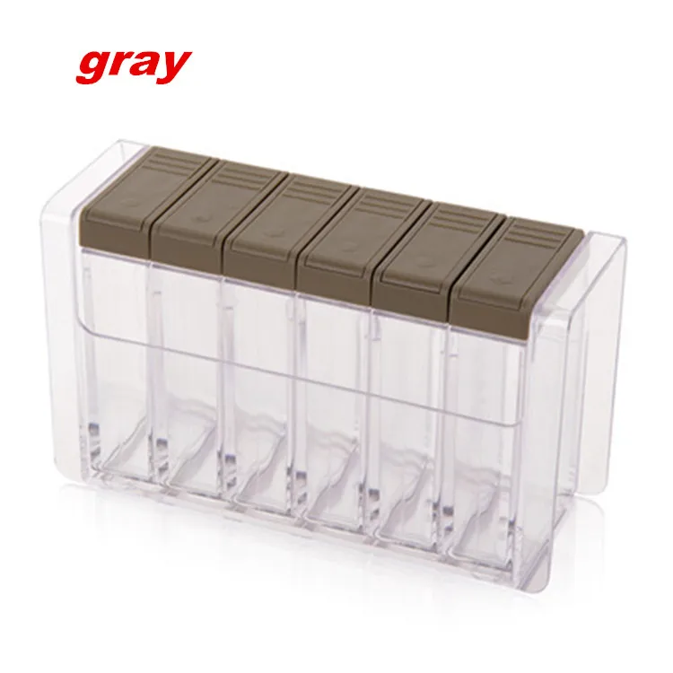 Transparent plastic 6 grids seasoning storage box Container salt and pepper mill spice rack condiment set kitchen accessories
