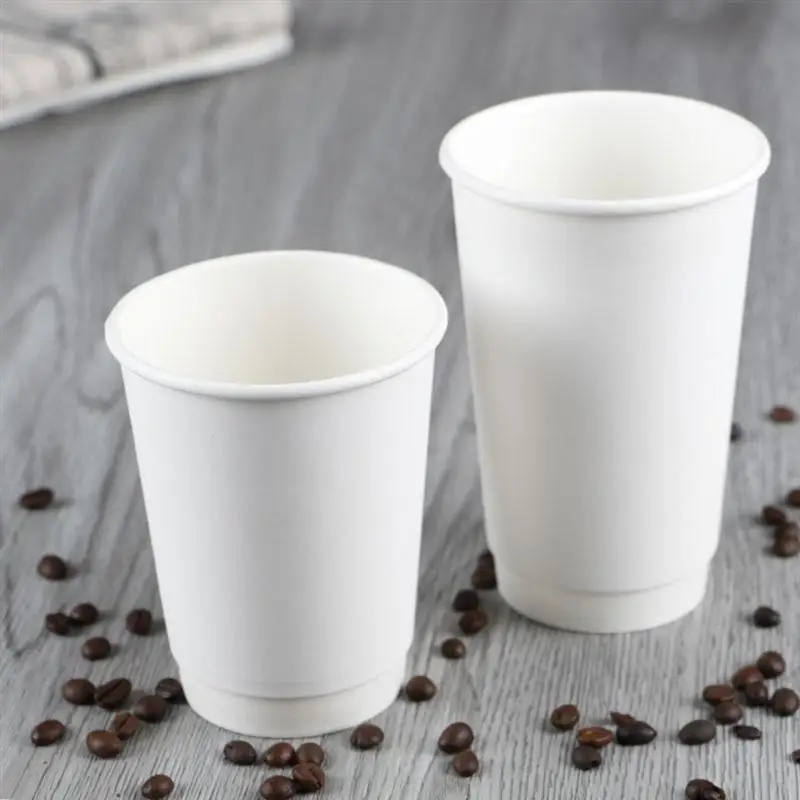 50pcs Disposable Coffee Cups Double-layer Paper Cup with Lid Milk Tea Cup Insulation Takeaway Office Drinking Accessories