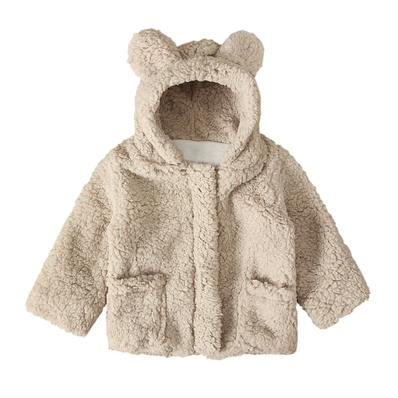 Детское однотонное теплое зимнее пальто с длинными рукавами и принтом для маленьких мальчиков и девочек утепленная верхняя одежда - Цвет: Бежевый
