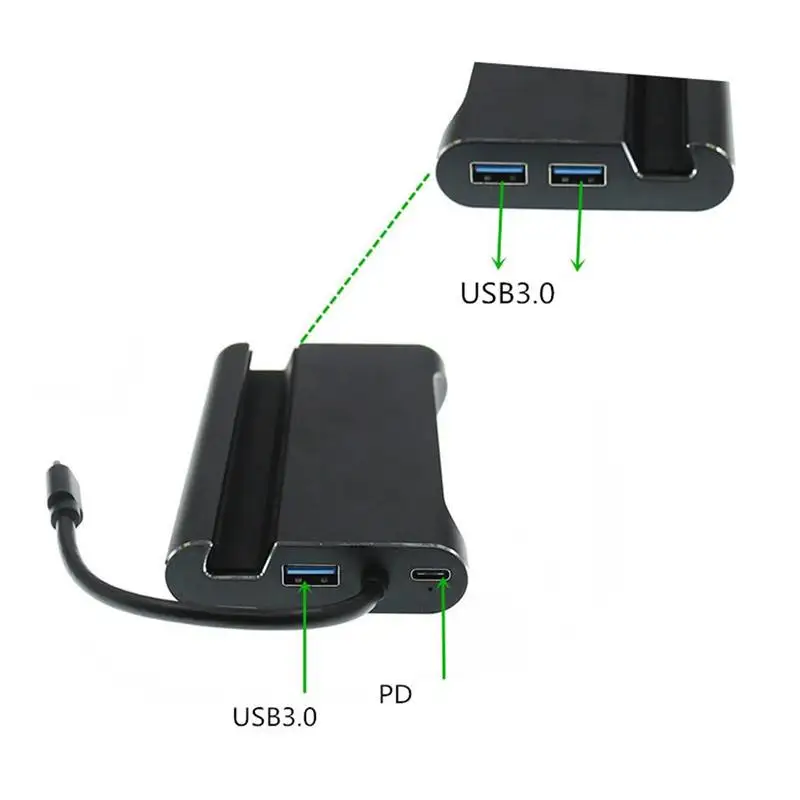 7в1 Usb C к 4K Hdmi Vga Rj45 Ethernet Usb 3,1 порт type C зарядный адаптер концентратор Черный