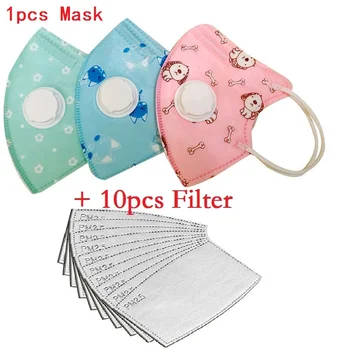 

1Pcs PM2.5 Children Mouth Mask & 10pcs Fiter Respiratory Valve Cartoon Bear Thicken Mask Warm Dust Mask Fits 2-10 Years Old Kid