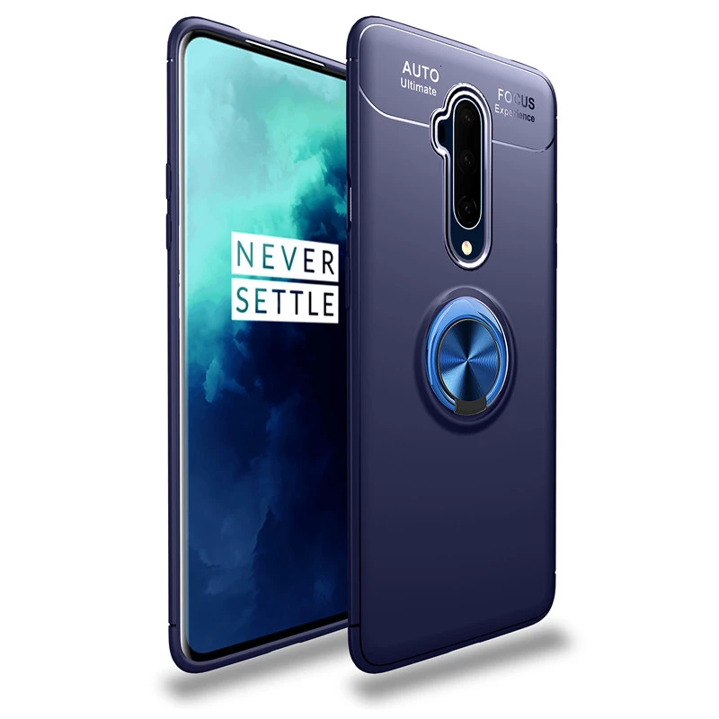 Lenuo для OnePlus 7T Pro Чехол 1+ 7T Pro/One Plus 7T Pro чехол задняя крышка противоударный Бампер металлический держатель кольцо чехол для телефона s - Цвет: Blue