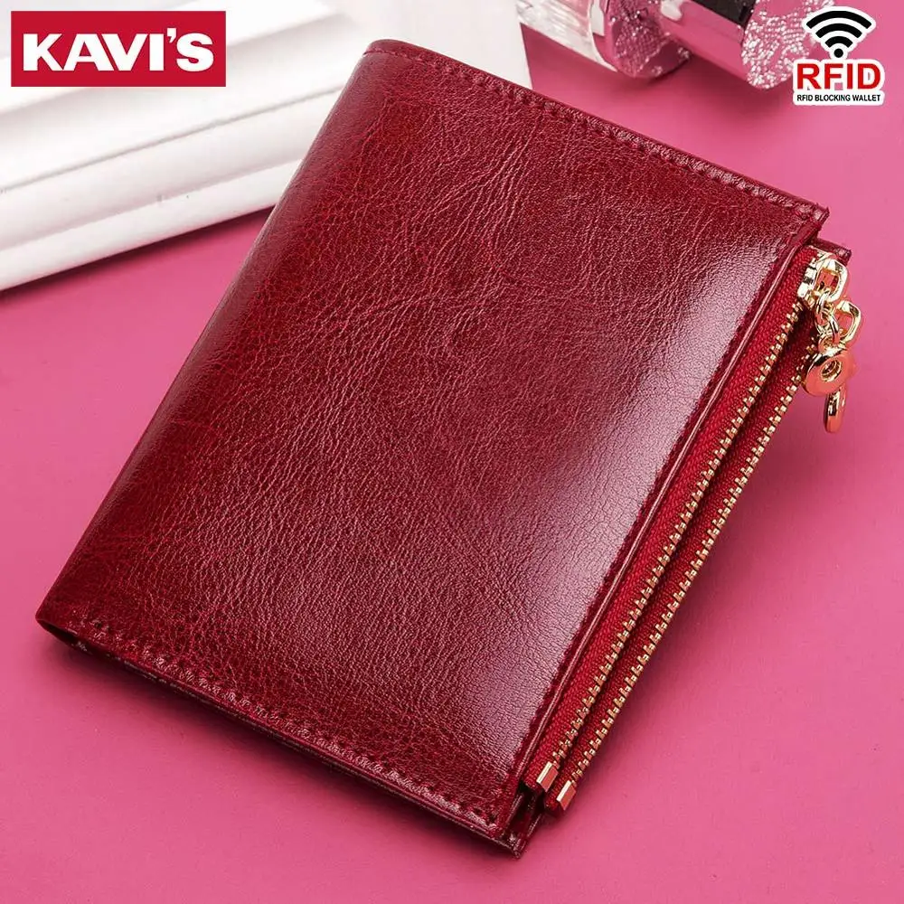 KAVIS Genuine Leather Women Wallet Female Lady Walet Portomonee Rfid Brand Money Bag Magic Zipper Coin Purse for Girls
