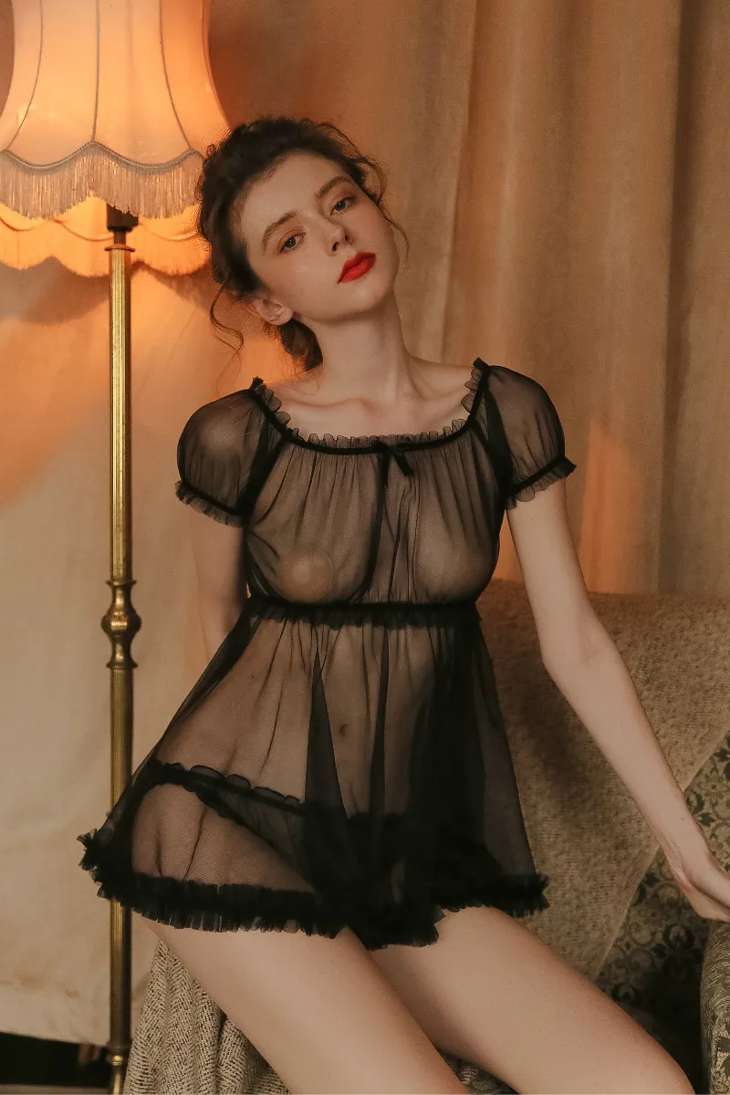 Дамское каваи белье набор Сисси сексуальное Сетчатое нижнее белье Прозрачное мини платье Готическая Лолита искушение нижнее белье для женщин стринги Горячие