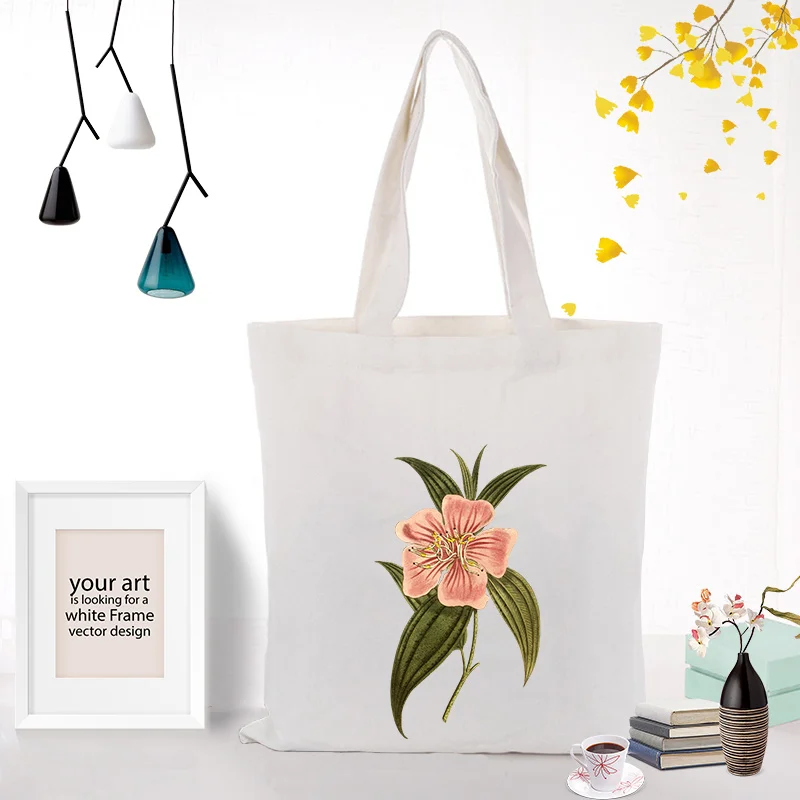 FLOWERS123 Цветок сумка использовать DIY холст хозяйственная сумка эко многоразовая утилизация текста на заказ Печать логотипа на каждый день - Цвет: FLOWERS123
