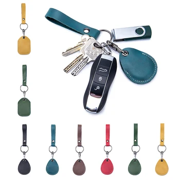 

Retro Leather Access Card Holder Keychain Rectangular Water Drop Community Cards Protective Case Key Fob Fashion Keyring