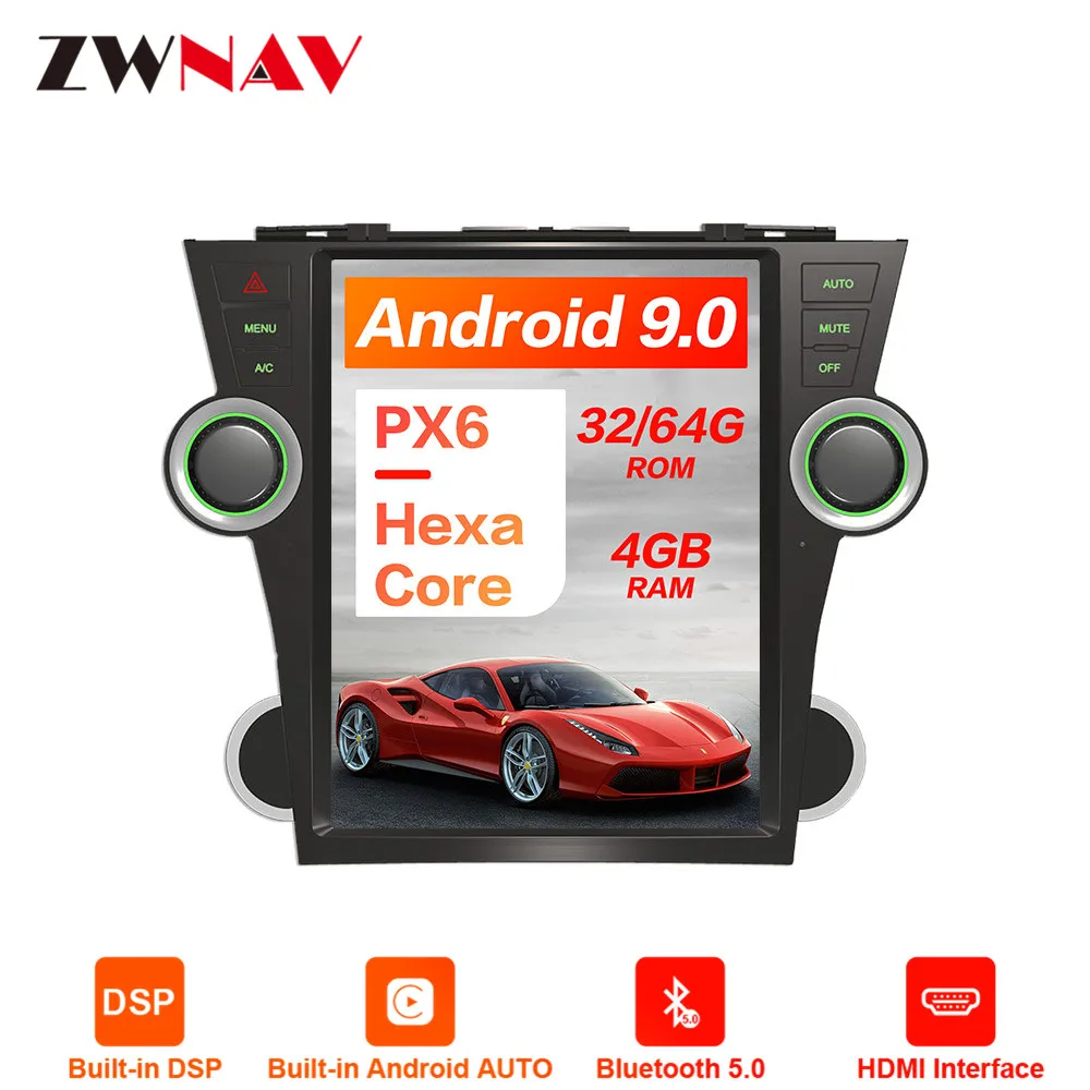 Android 9,0 4 Гб ОЗУ Tesla стиль автомобиля нет dvd-плеер gps навигация для Toyota Highlander 2007-2013 авто головное устройство мультимедийный плеер