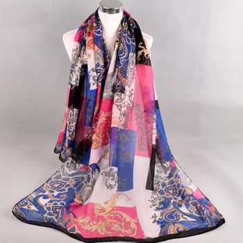 

NEW Autumn Winter Vintage flower Voile scarf silk square hijab cool shawl ladies foulard femme headband hair bufanda mujer shawl