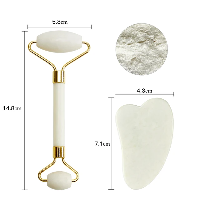 New Jade Roller Massager Gouache Scraper for Face Facial Skin Care Tools Natural Body Back Beauty Lifting Massagers Rollers Set A-White-Set2