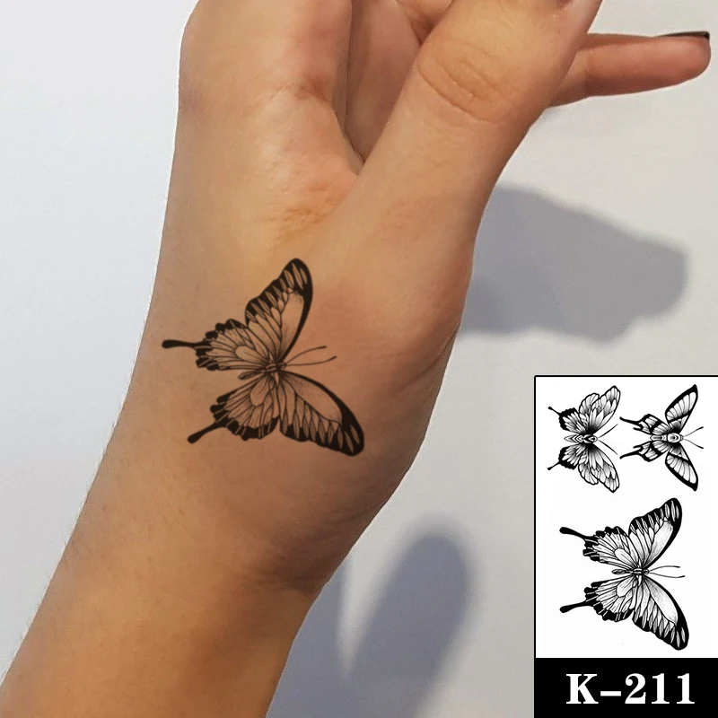 Водонепроницаемый временная татуировка стикер черный волк стрелка Роза бабочка