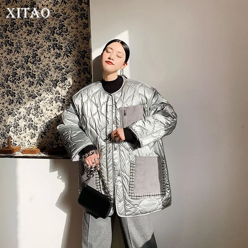XITAO, полосатые свободные парки, модные, новинка, зимние, полный рукав, карман, пэтчворк, маленький, свежий, размера плюс, парка, пальто XJ3036