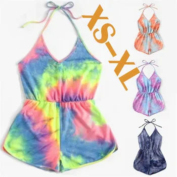

Summer Jumpsuit Womens Rompers Sleeveless Strappy Short Playsuits Tie-dye Cami Belt Romper Jumpsuit Clothes Ropa De Mujer
