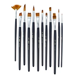 12Pcs Nylon Hair Different Shape Wood Watercolor Paint Brush Set for Beginner Water Color Acrylic Oil Painting Brushes Supplies