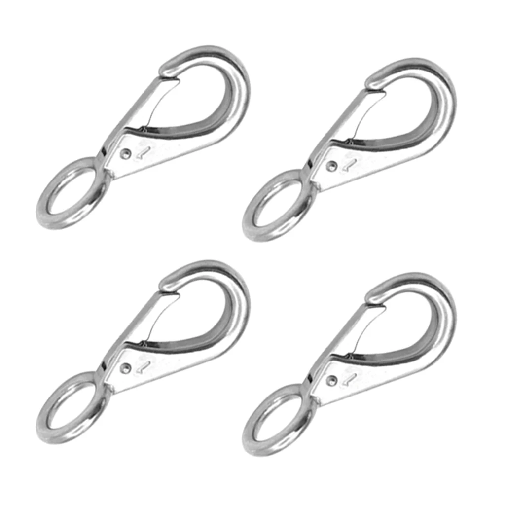 4pcs Fixed Eye Spring Snap Hook, 316 Stainless Steel Landyard Clip Safety Latch for Boat Rigging Chain, 71mm/2.8 inch