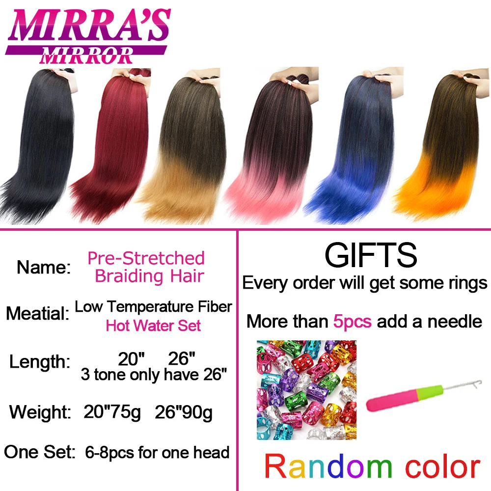 Braiding Hair Extensions Synthetic Hair for Braids Ombre Pre Stretched Jumbo Braids Hot Water Setting Braid Mirra's Mirror