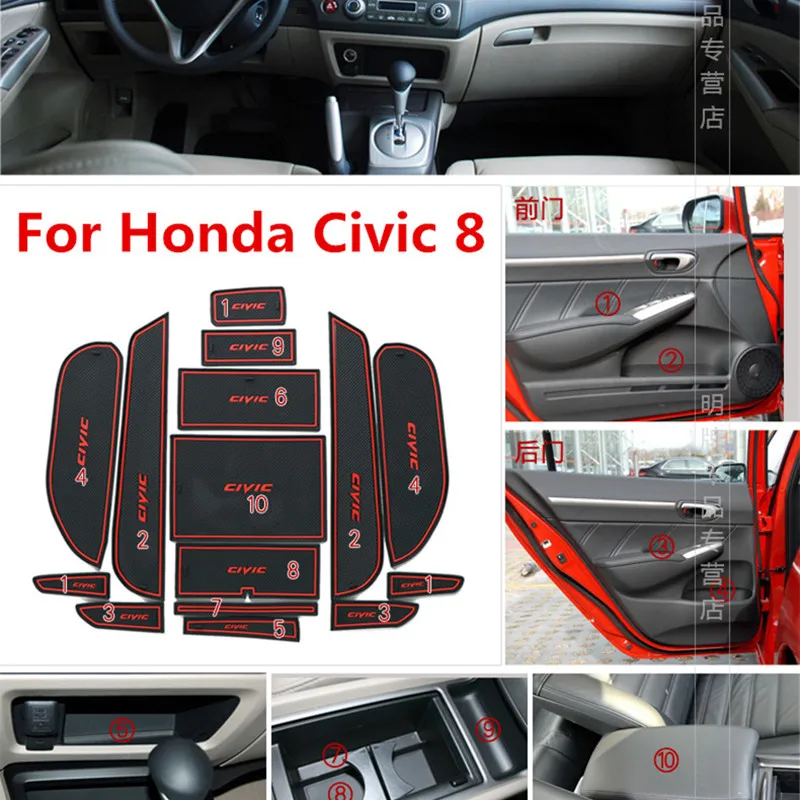 3D резиновый коврик для Honda Civic 8 2006-2011 Lnterior Противоскользящий коврик слот-коврик для двери чашка Подушка паз коврик автомобильные аксессуары 15 шт